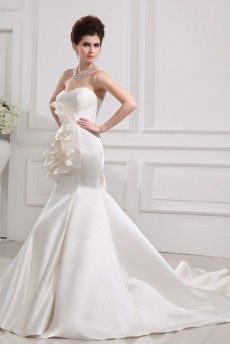 Satin Strapless Cathedral Train Mermaid Gown with Crystal