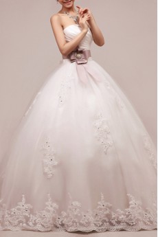 Net and Satin Strapless Floor Length Ball Gown with Sequins