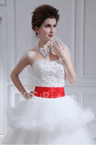 Organza Strapless Ball Gown with Pearls