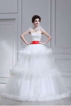 Organza Strapless Ball Gown with Pearls