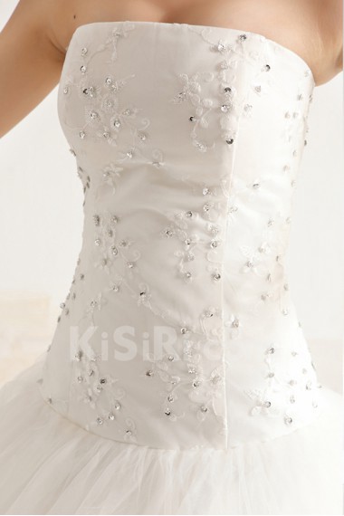 Lace Strapless Ball Gown with Crystal