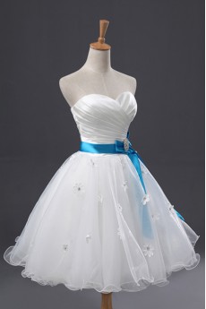 Tulle Strapless Short Ball Gown with Handmade Flowers