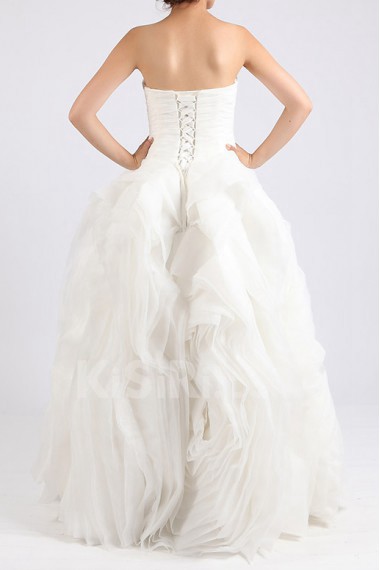 Organza Strapless Floor Length Ball Gown with Crystal