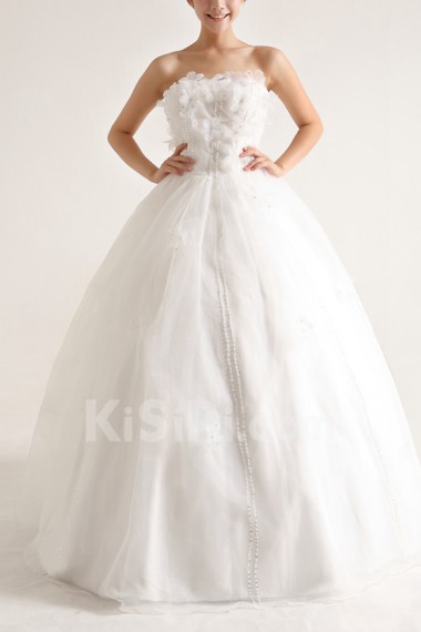 Organza Strapless Floor Length Ball Gown with Pearls