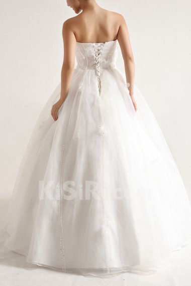Organza Strapless Floor Length Ball Gown with Pearls