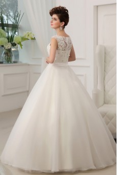 Lace Jewel Neckline Floor Length Ball Gown with Crystal