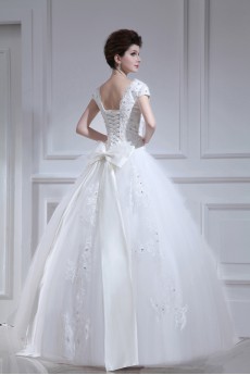 Organza V-neck Floor Length Ball Gown with Pearls