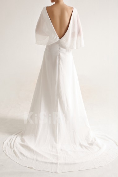 Chiffon V-neck A-line Gown with Pearls