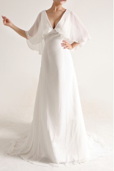 Chiffon V-neck A-line Gown with Pearls
