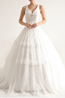 Lace V-neck Ball Gown