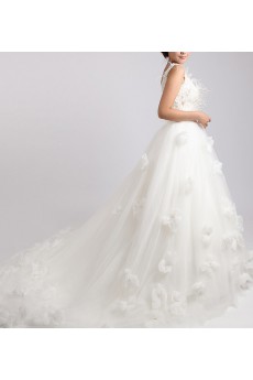 Net and Satin V-neck Ball Gown