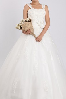 Net and Satin Straps Neckline Ball Gown with Crystal