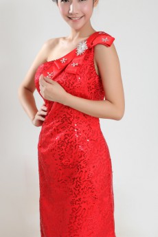Lace One Shoulder Sheath Gown with Sequins