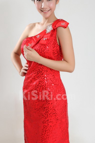 Lace One Shoulder Sheath Gown with Sequins