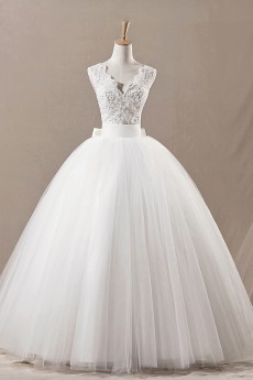 Net V-neck Floor Length Ball Gown with Sequins