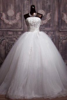 Net Strapless Floor Length Ball Gown with Sequins