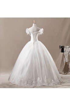 Net Off-the-Shoulder Floor Length Ball Gown with Crystal