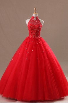 Organza Halter Floor Length Ball Gown with Crystal