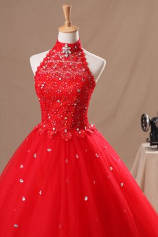 Organza Halter Floor Length Ball Gown with Crystal
