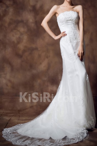 Satin Strapless Sheath Gown with Sequins