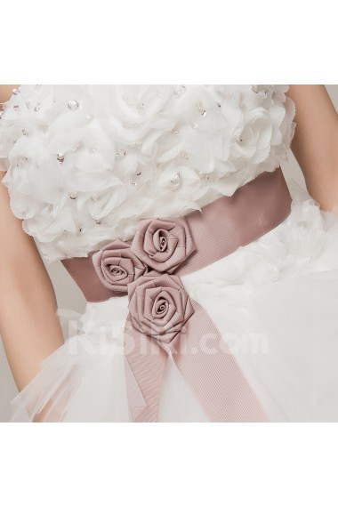 Satin Strapless Ball Gown with Beading