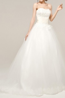Organza Strapless Ball Gown with Beading