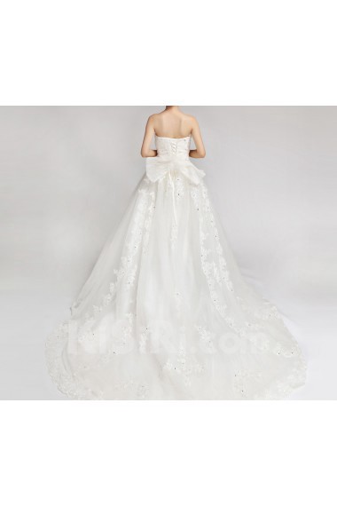 Lace Strapless Cathedral Train Ball Gown with Crystal