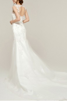 Lace Straps Neckline Cathedral Train Mermaid Gown with Sequins
