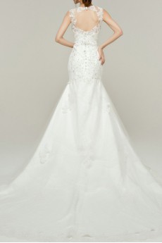 Lace Straps Neckline Cathedral Train Mermaid Gown with Sequins