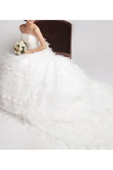 Organza Strapless Cathedral Train A-line Gown with Crystal