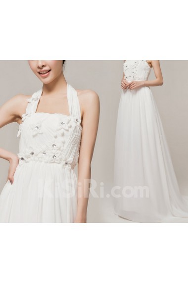 Chiffon Halter Empire Gown with Handmade Flowers