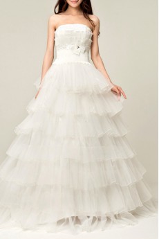 Organza Strapless Cathedral Train Ball Gown with Sequins