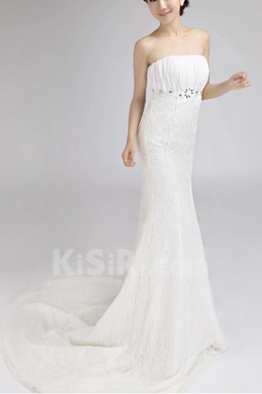 Lace Strapless Mermaid Gown with Crystal