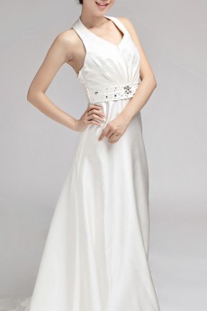 Satin Halter Empire Gown with Crystal