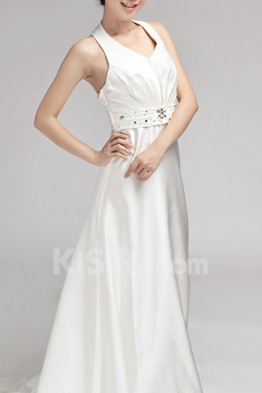 Satin Halter Empire Gown with Crystal