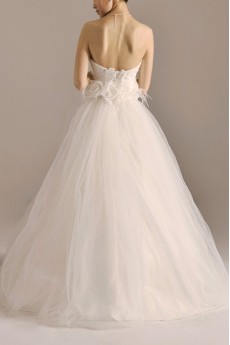 Tulle Strapless Floor Length A-line Gown with Handmade Flowers