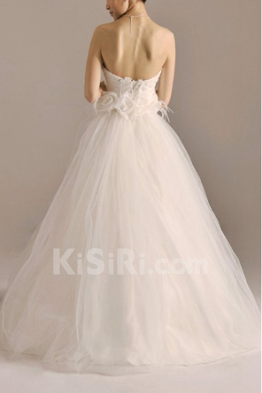 Tulle Strapless Floor Length A-line Gown with Handmade Flowers