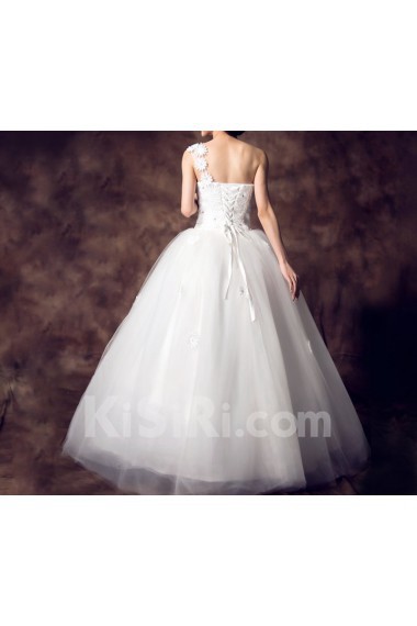 Satin One Shoulder Floor Length Ball Gown with Crystal