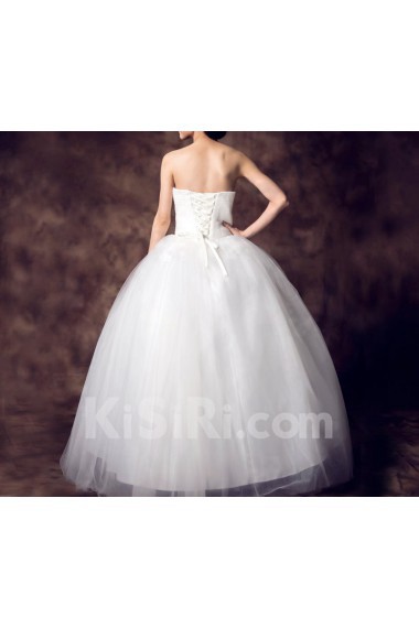 Net Strapless Floor Length Ball Gown with Beading