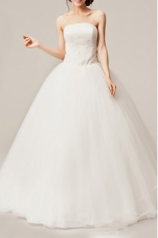 Organza Strapless Floor Length Ball Gown with Sequins