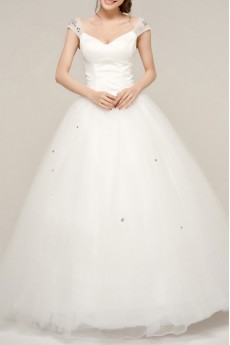 Satin V-neck Floor Length A-line Gown with Crystal