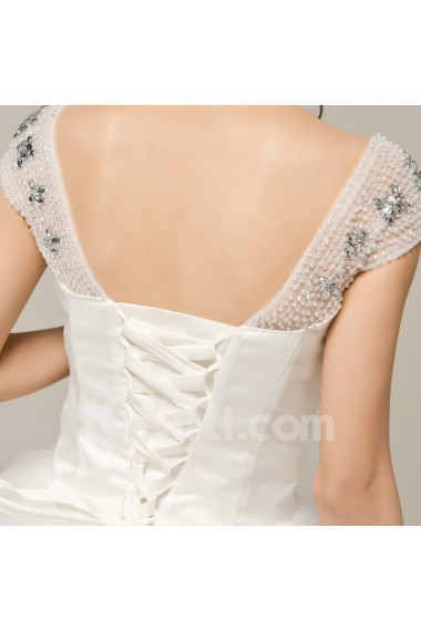 Satin V-neck Floor Length A-line Gown with Crystal
