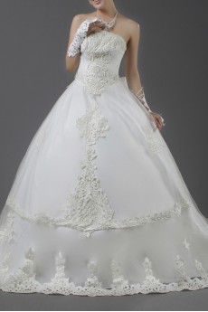 Organza Strapless Cathedral Train Ball Gown with Pearls