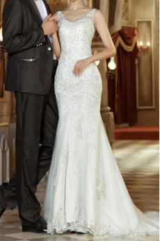 Lace Straps Neckline Mermaid Gown with Crystal