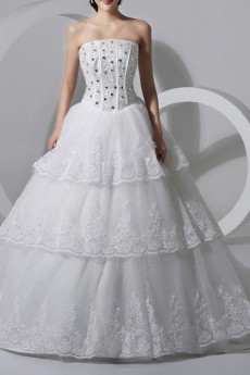 Lace Strapless Cathedral Train A-line Gown with Crystal