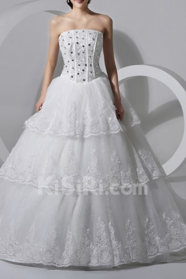 Lace Strapless Cathedral Train A-line Gown with Crystal