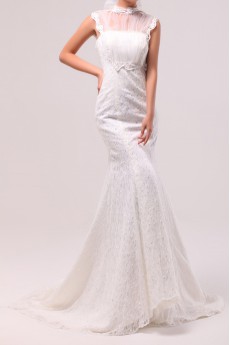 Lace Jewel Neckline Mermaid Gown with Sequins
