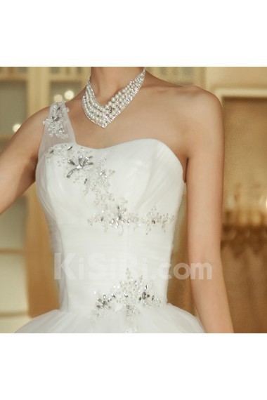 Tulle One Shoulder Floor Length Ball Gown with Sequins