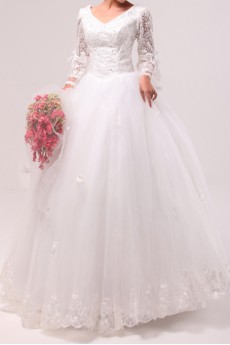 Lace V-neck Floor Length Ball Gown with Sequins