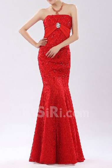 Lace Strapless Floor Length Mermaid Gown with Sequins